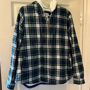 LL Bean Sherpa Plaid Jacket L